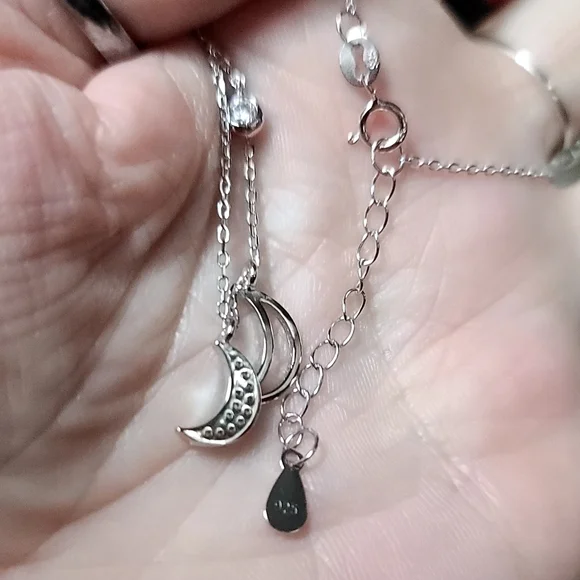 Sterling silver & white Topaz 🌙 moon phase necklace 16" - Picture 5 of 7